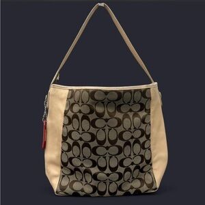Classic Signature Legacy Weekend Shoulder Bag in Beige and Brown Monogram Print